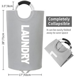 ZERO JET LAG 115L X-Large Laundry Basket with Handle - Tall Collapsible Fabric Hamper - College Dorm Bathroom Essential - Portable Washing Bin - Dirty Clothes Storage - Large Basket Bin (Light Gray)