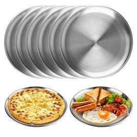 MOKIDO Pack of 6 Stainless Steel Plates Diameter 20 cm, Stainless Steel Plates, Metal Camping Tableware Set, Robust - Round Dinner Plate for Outdoor, Picnic, Party & Kitchen - Dishwasher Safe & Rustproof
