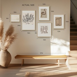 Framed Matisse Abstract Neutral Wall Art, 5 Piece Large Beige Canvas Prints Set, Modern Minimalist Geometric Botanical Paintings for Living Room, Bedroom, Hallway, Home Office, Guest Room