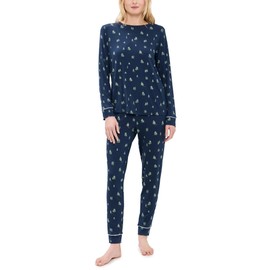 Eberjey Women's Gisele Printed Crew PJ Set, Woodland Pine Navy/Ivory, M