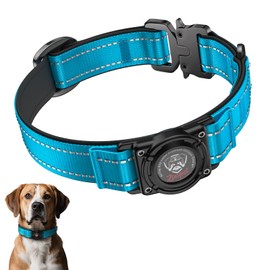 2025 Upgrade Airtag Dog Collar, Reflective Dog Collar with Airtag Holder, IP68 Waterproof| Metal Buckle| Ultra-Durable| Comfortable Padded, GPS Dog Collars for Medium Large Dogs (Blue,XL)