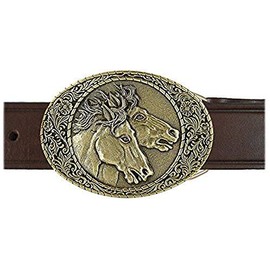 Horse Heads Buckle and Belt OBM109B IMC-Retail 42 Chestnut Brown