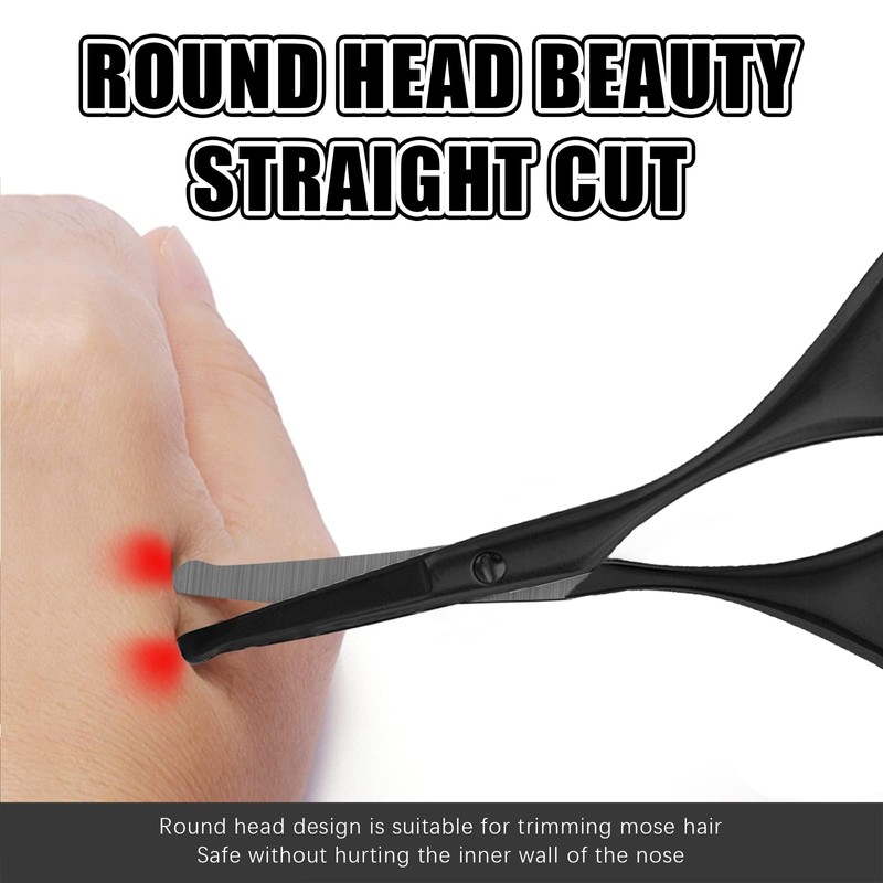 Premium Nose Hair Scissors 2Pcs, Black Curved Safety Blades with