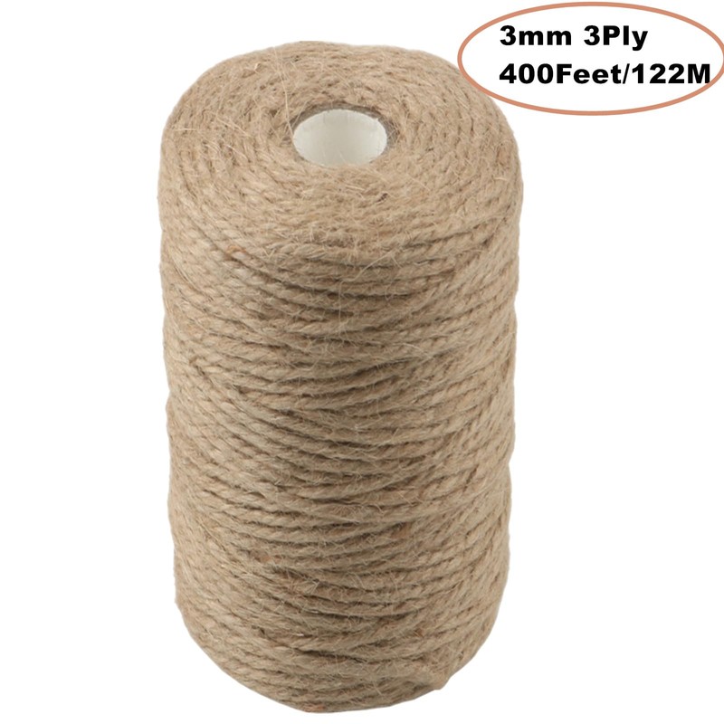 FanLyDao 400Feet 3mm Twine String Jute Rope for Crafts/Packing/Garden (3mm