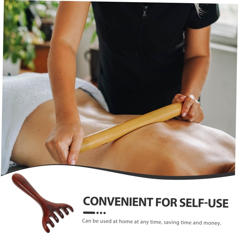 KOMBIUDA Wooden Foot Massager Comb Long Handle 6-Prong Acupoint Relief