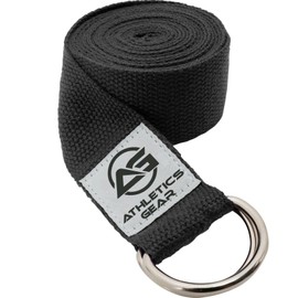 Yoga Strap Belt with Metal D-Ring Buckle, 6ft long & 1.5 inch wide, Made with Durable Cotton for Stretching and Flexibility (Black)