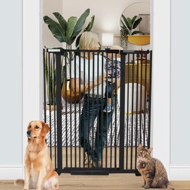 SHYUJAJIE 51 inch Extra Tall Cat Pet Gate for Doorway, 30.31"-44.07" Auto Close Pet Gate, Safety Pet Gates Child Gate for Stairs, Doorway, House (Black, 51 inch)