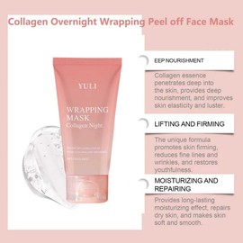 YULI collagen night wrapping mask, Overnight collagen face mask Easy Peel Off Facial Mask Skin Care night mask 2.54 fl.oz (2pcs)