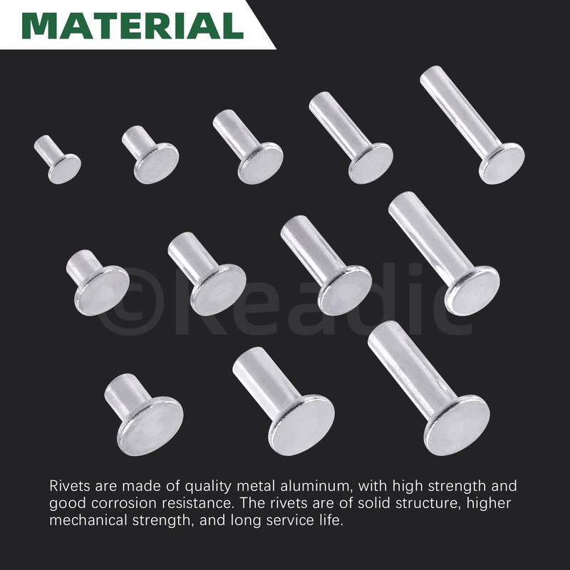 Keadic 390Pcs M4 M5 M6 Aluminum Flat Head Semi-Tubular Rivets