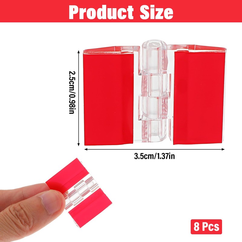 8PCS Self-Adhesive Hinge: Red Small Cabinet Hinges for Wooden Jewelry