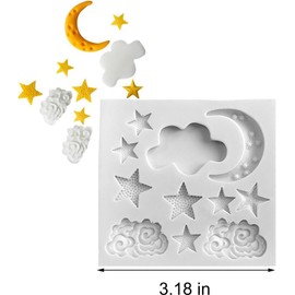 White Star Moon Clouds Shaped Silicone Fondant Molds DIY Candy Chocolate Decorating Mold for Cupcake Cookie Soap Candle Plaster Crystal Pastry and Baking Molds