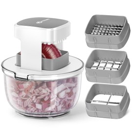 KEOUKE Multifunctional Vegetable Chopper Bowl White - 3 Interchangeable Blades Potato French Fry Cutter with Container & Storage Box Food Chopper Dicer for Cucumber, Tomato, Carrot, Onion