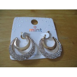 Mint Gold Plated w/Rhinestone C-Hoops Earrings