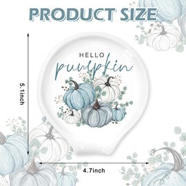 Whaline 2Pcs Fall Spoon Rest Watercolor Blue White Pumpkin Ceramic Spoon Holder Hello Pumpkin Ring Dish for Autumn Thanksgiving Kitchen Office Home Decor