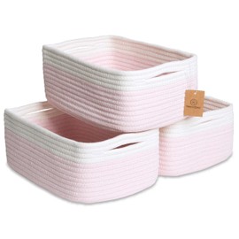 NaturalCozy 11.8"x8"x4.5” Rectangle Storage Baskets for Shelves 3 Pack | Cotton Rope Woven Small Baskets for Organizing | Small Storage Bins for Nursery, Bathroom, Closet, Shelf, Decorative, Gift
