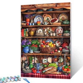 Kitchen Scenery Paint by Numbers Kits with Brushes and Acrylic Pigment Food Bread Oil Painting for Adults, Kitchenware Paintwork Arts Crafts Project Home Decor Gifts 16''x20'' Gift( Framedless)