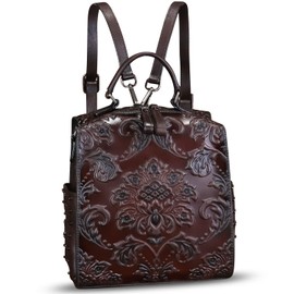 Genuine Leather Satchel for Women Purse Convertible Backpack Embossed Crossbody Handbag Top HandleShoulder Bag (Coffee)