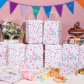 Mifoci 18 Pcs Dog Paw Gift Paper Bags Colorful Dog Paw Treat Goodie Bag Puppy Print Treat Paper Sacks Pet Party Supplies Puppy Birthday Party Decor Supplies Favors