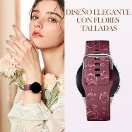 Vcegari Correas con grabado floral brillante que son compatibles con Galaxy Watch 7 6 5 4 40mm 44mm/5 Pro/6 Classic 47mm/ Watch 4 Classic/Active 2. Correa de silicona de 20mm para mujeres y hombres