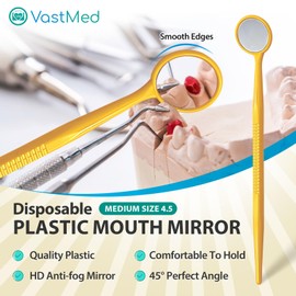 200 Pcs Disposable Dental Mirrors by VASTMED | Anti Fog Mouth Mirror Oral Dental Plastic Mirrors | Every Mirror Individually Wrapped for Dentist Adult - Yellow
