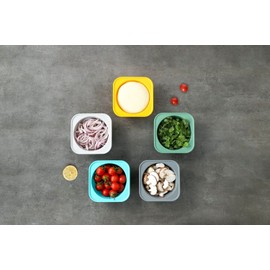 KEVJES Stackable Silicone Artisan Pizza Dough Proofing Containers with Lids pizza making accessories (1 Yellow+1 Green+1Blue+1 Gray+1 Space Gray)