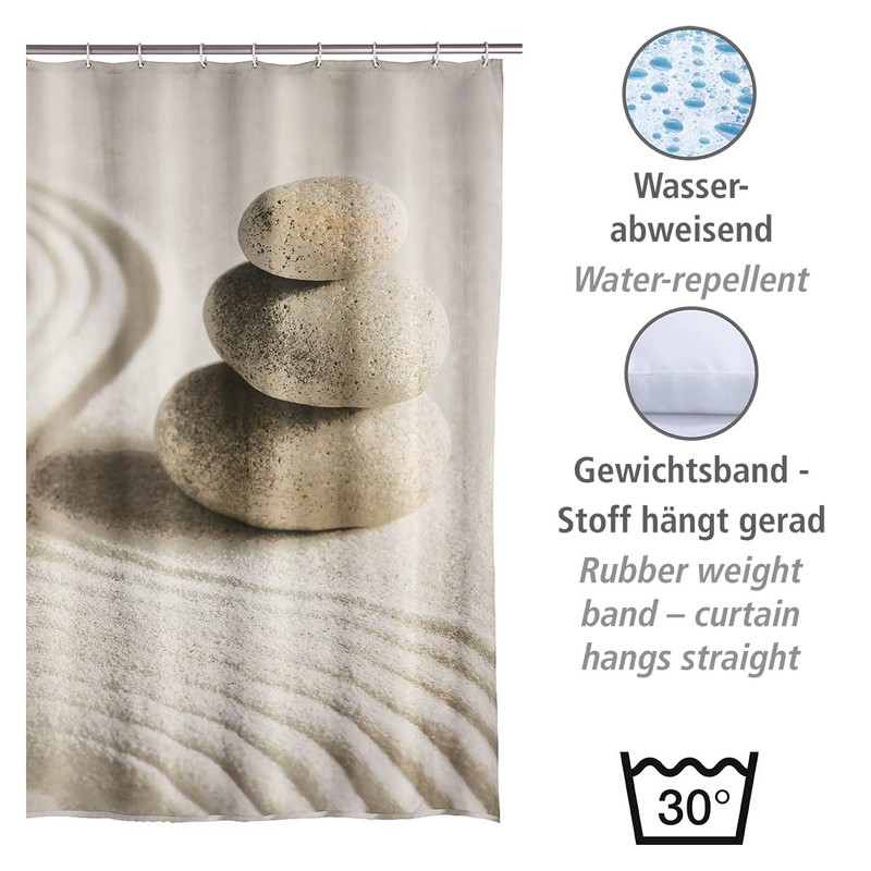 Wenko 20968100 Shower curtain Sand and Stone highquality textile fabric,