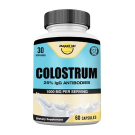 Happi Mi Nutrition Colostrum Capsules 1000mg Per Serving - US Sourced, 25% Immunoglobulin for Immune Support & Gut Health, 60 Capsules, 30 Servings
