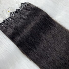24'' Hair Extensions Micro Loop Rings Beads Human Hair Extensions Remy Hair Extensions Double Drawn - 1g/s 50s/pack - (24" #1B Natural Black)