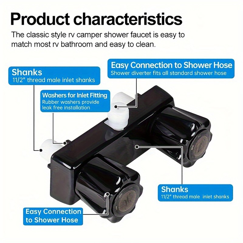 Autokemat 4" RV Shower Valve Diverter Faucet Black