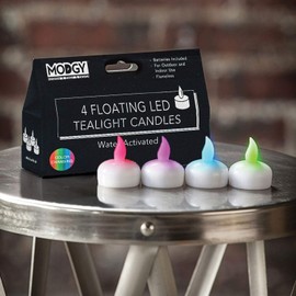 MODGY LED Floating Tealight Candles Flameless Battery Operated Flickering Light Candle, Color-Changing, Water-Activated, Multi-Color, Set of 4