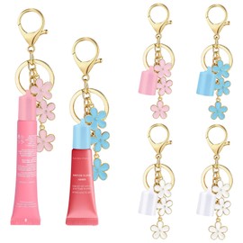LUHOHI 4PCS Lip Balm Cap Keychain With Flower Charms for Summer Fridays, Lip Gloss Holder Keychains Kit for Summerfridays 0.5oz Portable Purse Accessories, Never Lose Your Lipbalm Again