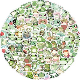 100PCS Cute Frog Small Stickers, Funny Cartoon Animal Aesthetic Decals, Vinyl Waterproof Stickers for Water Bottle, Laptop, Luggage, Phone, for Kids Teen Lovers Party Supplies (Frog)