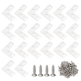 Unxuey Flat L Shaped Brackets, 20Pcs 40mm x 40mm/ 1.57 x 1.57inch Stainless Steel Corner Braces, L Shaped Repair Plate for Furniture Repair, Joint Fixing and Protection