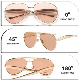CIKJUK Oversized Pilot Sunglasses Womens Mens with Gold Streamline Metal Frame Retro Ladies Sun Glasses Trendy Shades for UV400 Protection-Gold Frame/Red Tea Lens