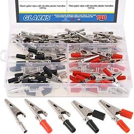 Glarks 100Pcs 3 Style 2.1''/53MM Metal Alligator Clips Crocodile Electrical Test Clamps Assortment Kit for Laboratory Testing, 50pcs with Red Black Plastic Hands and 50pcs no Cap
