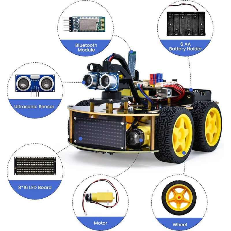 KEYETSUDIO 4WD Smart Coding Robot Car Kit for Arduino, Arduino