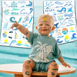 100PCS Ocean Wave Temporary Tattoos – Surf Beach Summer Theme Tattoo Stickers, The Big One 1st Birthday Party Decorations, Fun Party Favors, Gifts for Kids Boys Girls