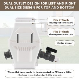 Rain Barrel Diverter, RainWater Collection System Fits for 2x3 or 3x4 Inch Downspout Diverter Colander, Tintsabo Upgrade Rain Barrel Diverter Kit with Filtration and PVC Spigot, White