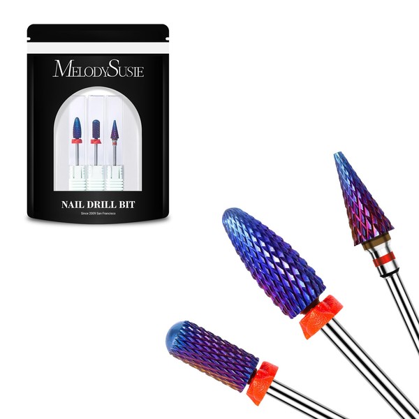 MelodySusie 3Pcs Nail Drill Bits Set, 3/32'' Carbide Tungsten Bits,