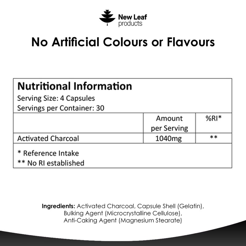Activated Charcoal Capsules - 120 High Strength Activated Charcoal Tablets