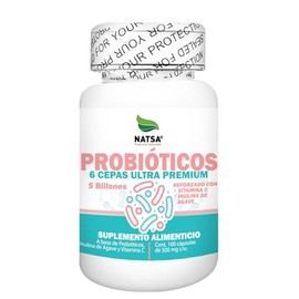 NATSA Probióticos 100 cápsulas | 5 billones de microorganismos | 2 cápsulas diarias | Reforzado con Inulina y Vitamina C | Calidad Premium | Ingredientes Puros