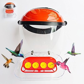 Hsmanchry Hummingbird Feeder Helmet | Hands-Free Outdoor Bird Feeder | 4 Spill-Resistant Ports | Adjustable Headband | Lightweight & Durable PVC, 2 in 1