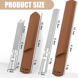 QOWIJEX Pack of 2 Stainless Steel Nail Files with Non-Slip Handle and Leather Bag, Long and Short Nail Files, Double-Sided and File Nails Lightweight for Men and Women