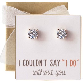 Bridesmaid Stud Earrings- 7 MM Cubic Zirconia in Silver, Gold or Rose Gold