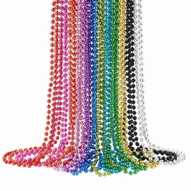 12 PCS Mardi Gras Beads Necklaces, 10 Colors 33 Inch Colorful Bead Necklaces Bulk Party Beads Necklace Round Beaded Necklaces for Mardi Gras, St. Patrick's Day, Christmas, Carnival Party Favor