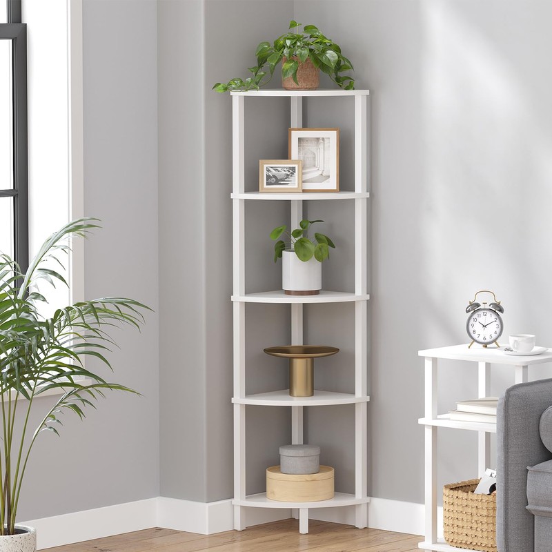 VIMBER Corner Shelf, 5-Tier Corner Bookshelf, Industrial Corner Ladder Shelf,