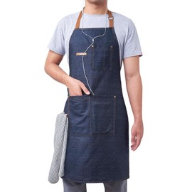 KPD Denim Apron with Pockets for Man and Woman, Blue Denim Apron for Kitchen, BBQ and Garden