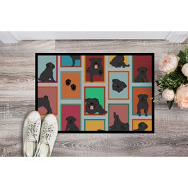 Caroline's Treasures MLM1091MAT Lots of Black Pug Doormat 18x27 Front Door Mat Indoor Outdoor Rugs for Entryway, Non Slip Washable Low Pile, 18H X 27W
