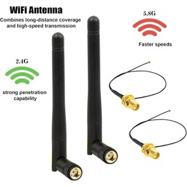BOOBRIE WiFi Antenna 3dBi 2.4/5/5.8 GHz RP-SMA Male WiFi Aerial and 25cm U.FL MHF4 to RP-SMA Female Pigtail 0.81mm for Wireless Mini-PCI Express PCIE Network Card Adapter