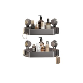 2 Packs Corner Shower Caddy Suction Cup, No Drilling Bathroom Organizers with Removable Hooks,Wall-Mounted Shower Shelves Holder for Inside Shower Bathroom Accessories Organizer and Storage (2 pack)